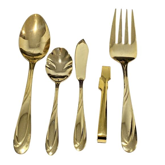 Vintage 90's Farberware Flatware Set "Nicole" Gold Plated 55 pcs service for 10 - Picture 2 of 9